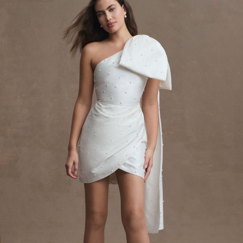Sachin & Babi Pippa One-Shoulder Pearl-Embellished Mini Dress size 14